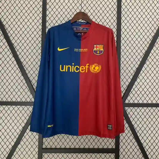 Retro 2008-09 Long Sleeve Barcelona UEFA Champions League Soccer Jersey Home